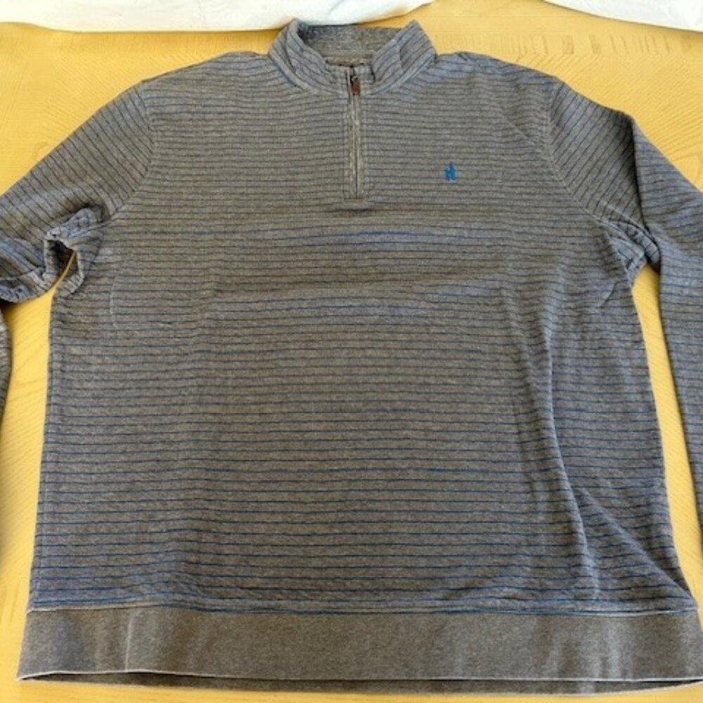 Johnnie-O 1/4 Zip Pullover Mens 2XL Long Sleeve Cotton/Poly Gray w/Blue Stripe